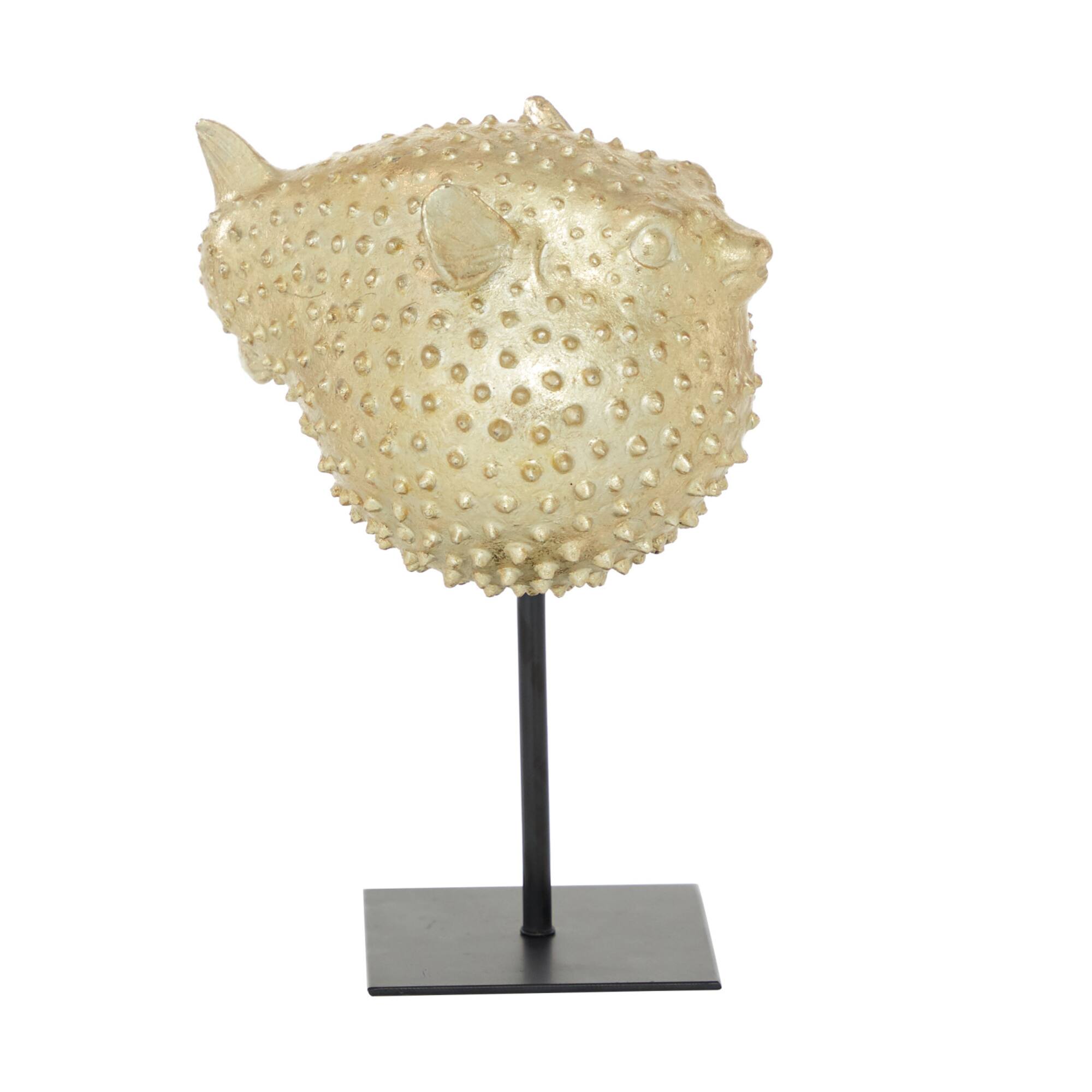 Gold Polyresin Coastal Fish Sculpture, 9" x 7" x 5"